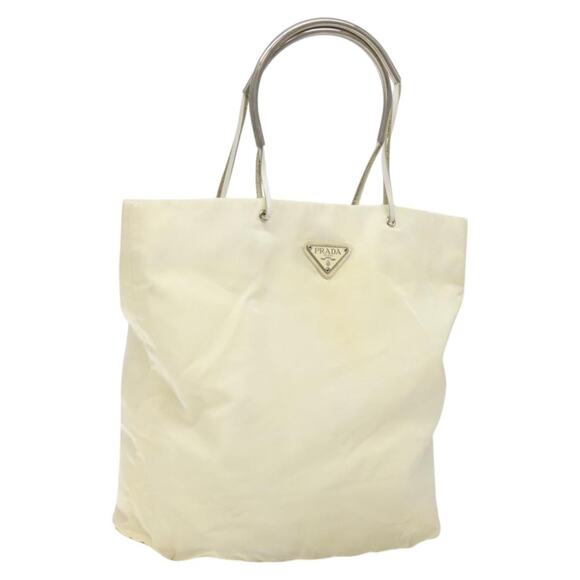 PRADA Hand Bag Nylon Cream Silver - Picture 1 of 12